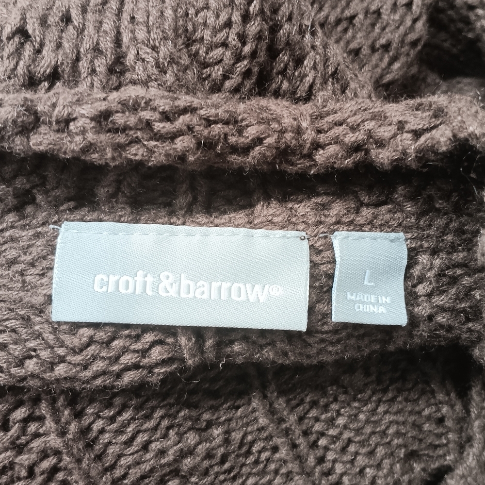 Croft & Barrow Chocolate Brown Cable Knit Cardigan - Picture 9 of 10
